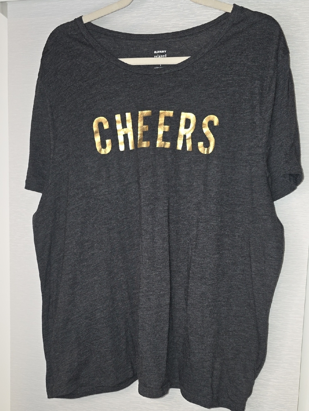 Old Navy Charcoal Tee with Gold "CHEERS" Graphic